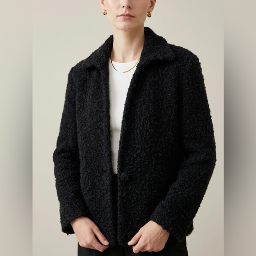 PERUVIAN LINK Vintage Black Alpaca Boucle Riccio Car Coat Large